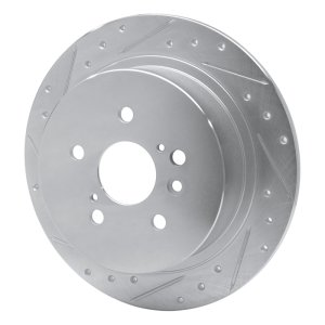Toyota Highlander Brake Rotor (1) - Rear Left - R1 Concepts - Drilled & Slotted - Silver - `08-`13